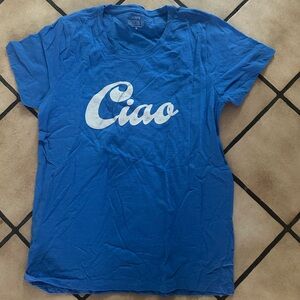 J. Crew Factory Blue Tee with White 'Ciao' Script